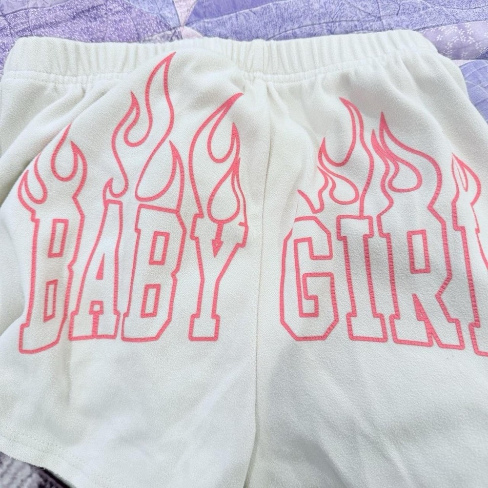 BABY GIRL Womens XS French Terry Beige Pink Casual Pajama Sweat Shorts Sexy - Picture 3 of 4
